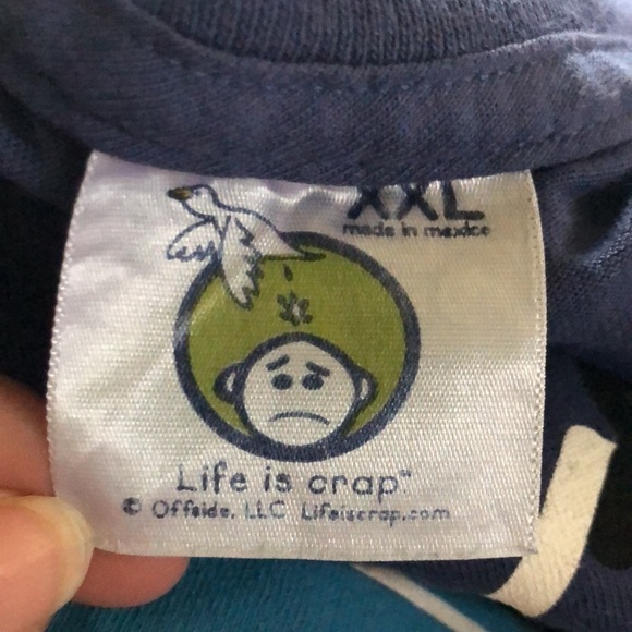 Life Is Crap “OUT OF BEER” Tee T-Shirt Sz. XXL Blue Cotton Crew Neck SS Mens - Picture 3 of 4